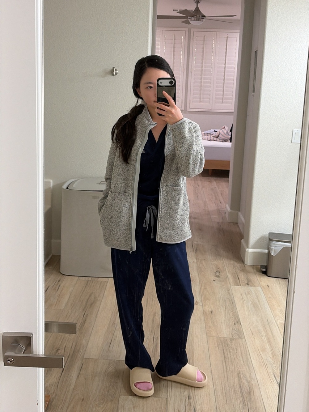 FIGS On-Shift Sweater Knit Jacket – Heather Light Grey, Size M